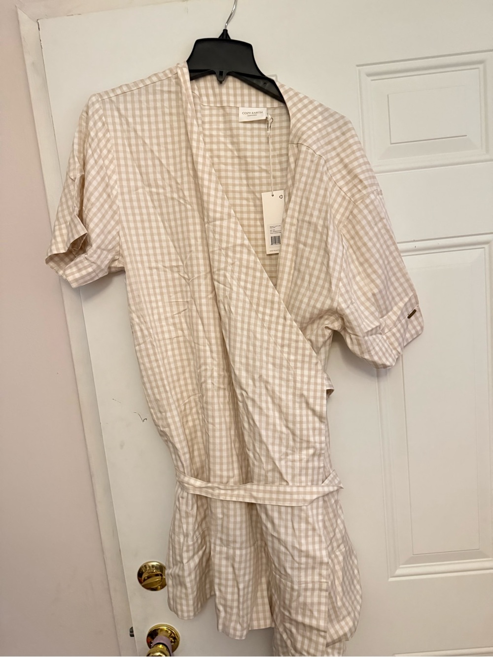 Cozy Earth Everyday Linen Gingham Wrap Dress - XXXL